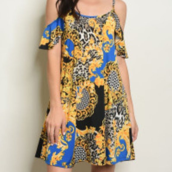 Knit Cold Shoulder Print Dress - Picture 1 of 5
